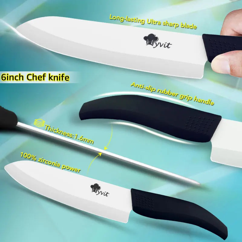 Ceramic Knives Set Kitchen knives 3 4 5 6 inch Chef knife +peeler with holder white zirconia blade Multi-color Handle