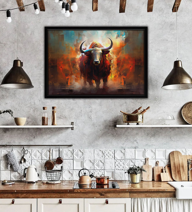 Abstract Bull Framed Canvas