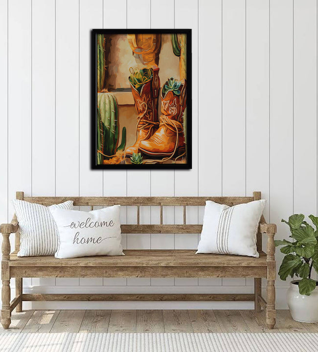 Boots and Cactus Framed Canvas