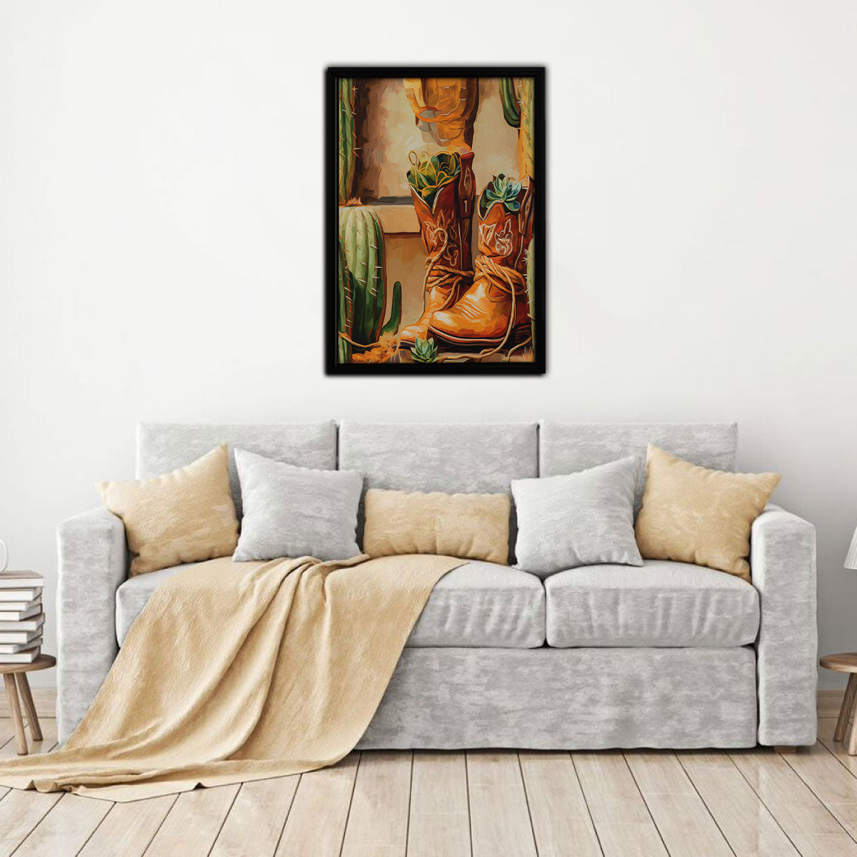 Boots and Cactus Framed Canvas