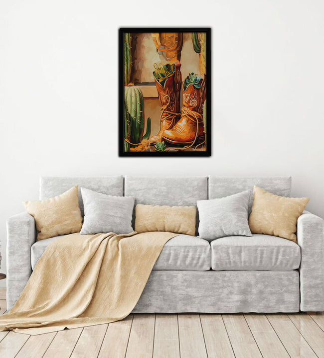 Boots and Cactus Framed Canvas