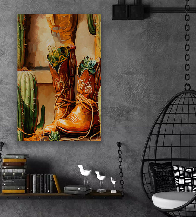 Boots and Cactus Canvas Art