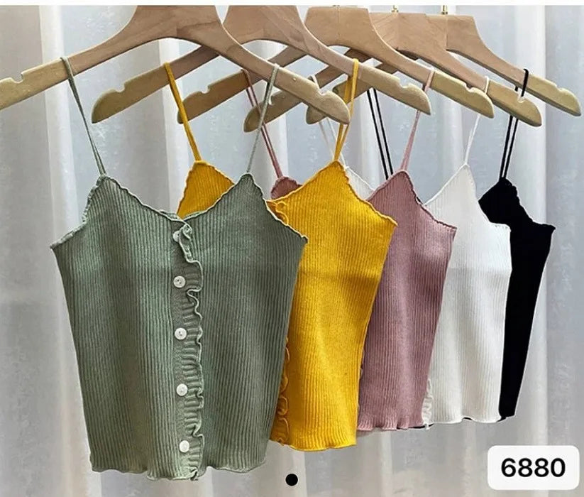 2021 Korean Women's Cotton Underwear Sexy Solid Color Top Fashion Comfort Tank Up Female Knitting Slim Suspender Sexy Lingerie