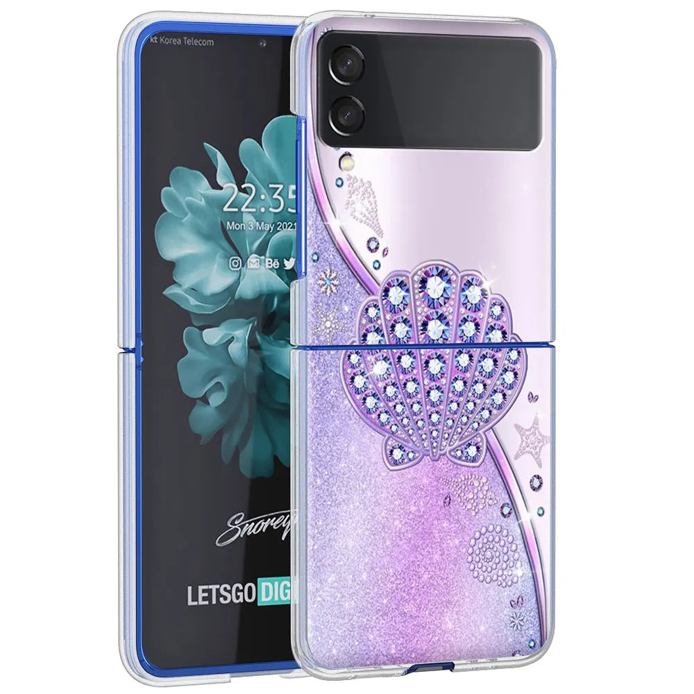 Fundas Case For Samsung Galaxy Z Flip 3 4 5G Transparent Hard Cell Phone Cover ZFlip3 Clear PC Luxury Love Bow