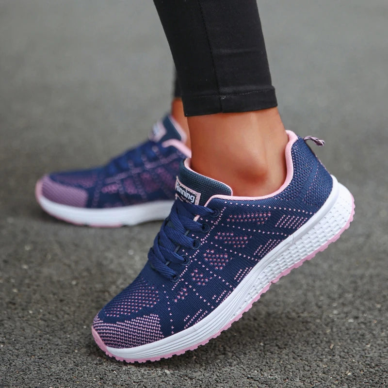 Women's Sneakers Fashion 2024 New Breathable Trainers Soft Women Sneakers Mesh Fabric Lace Up Shoes For Women Female Footwear