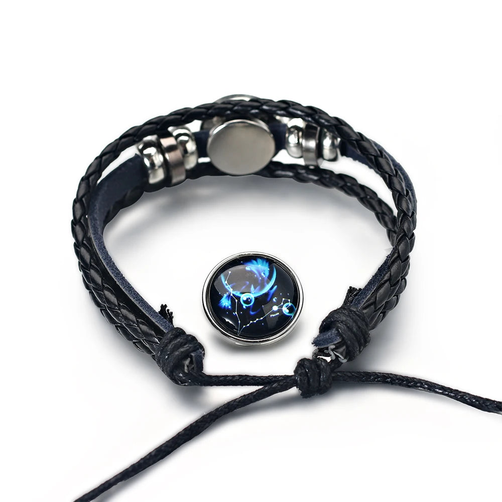 12 Zodiac Signs Constellation  Bracelet Men's and Women's Trend Multi-layer Woven Leather Couple Bracelet  Accessories