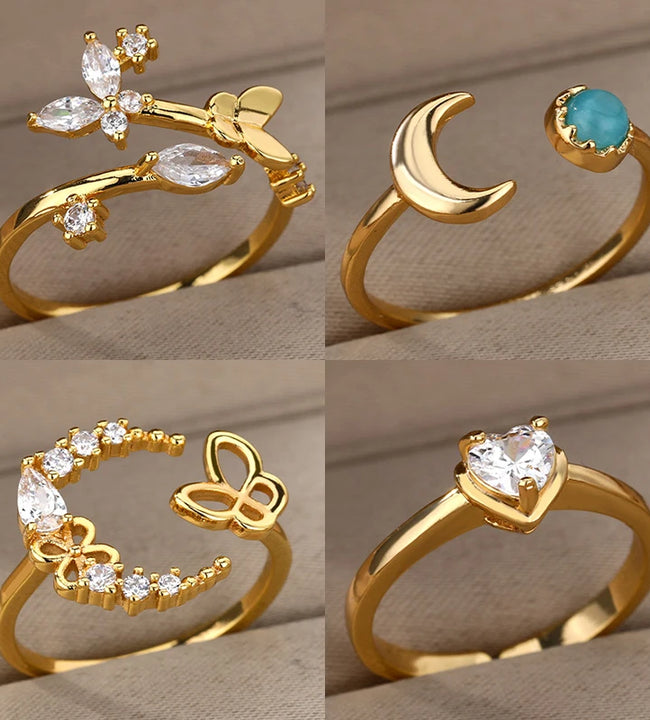 Vintage Heart Zircon Adjustable Rings for Women Stainless Steel Gold Color Wedding Rings Female Aesthetic Jewelry anillos mujer