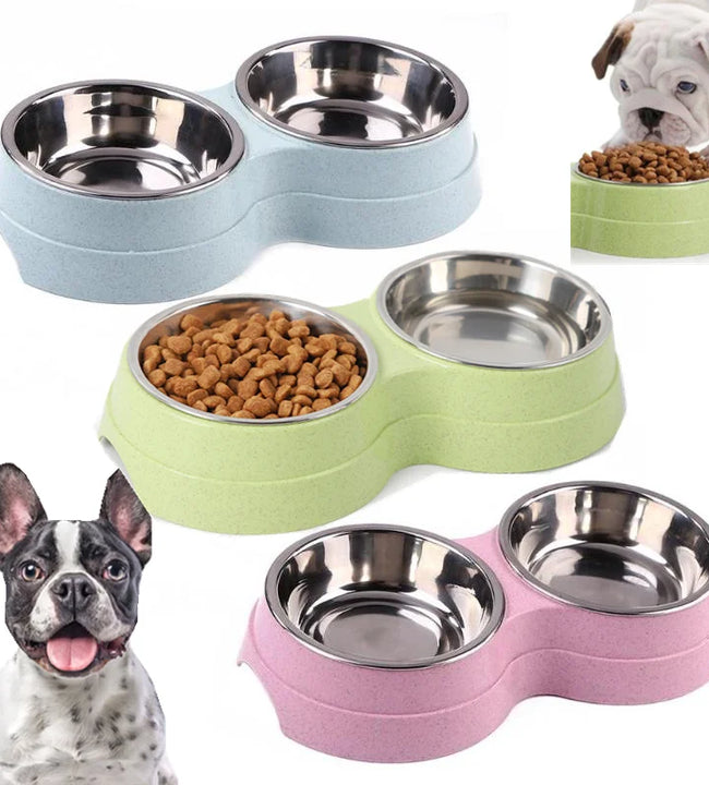 Double Pet Bowls Dog Food Water Feeder Stainless Steel Pet Drinking Dish Feeder Cat Puppy Feeding Supplies Small Dog Accessories