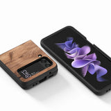 Texture Wood Case for Samsung Galaxy Z Flip3 Flip4 5G Black Hard Cell Phone Cover Z Flip 3 4 Luxury PC Shell Zflip3 Coque