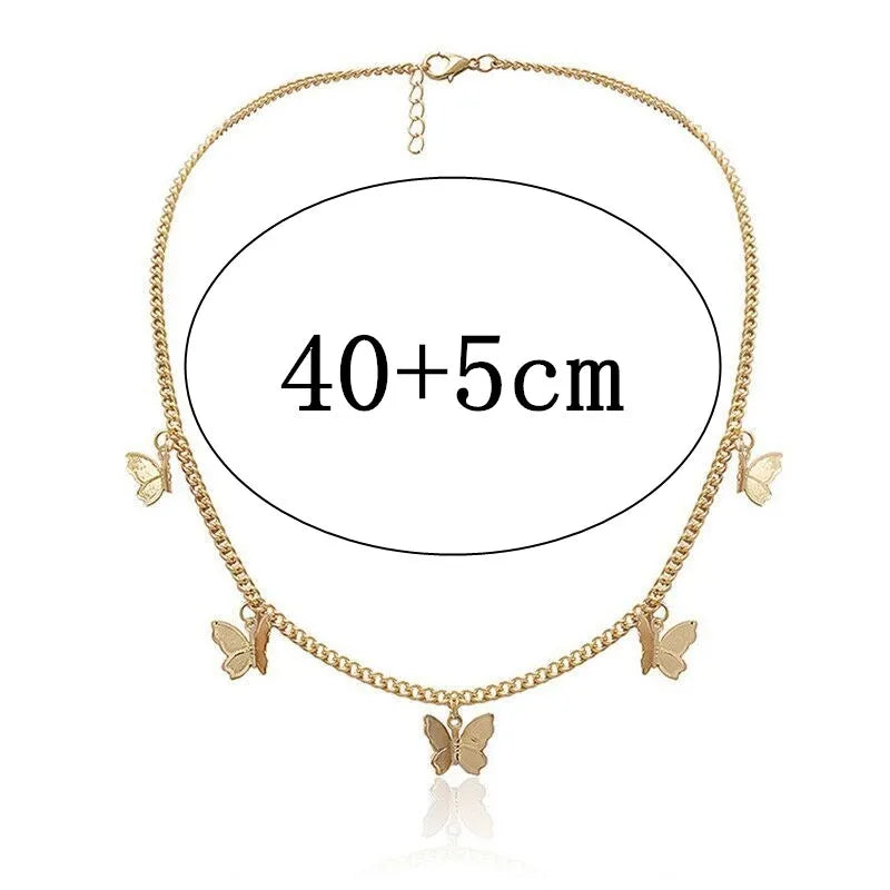 Clavicle Short Punk Gold Silver Color Butterfly Chain Necklace Gothic Jewelry Pendant Women's Girl Gift New Fashion Wholesale