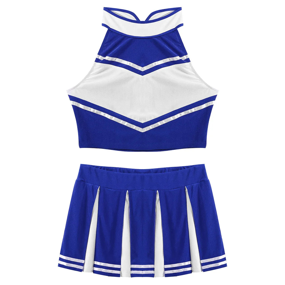 Women Cheerleading Costume Uniform School Girls Carnival Cosplay Outfit Stand Collar Sleeveless Crop Top with Mini Pleated Skirt