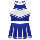 Women Cheerleading Costume Uniform School Girls Carnival Cosplay Outfit Stand Collar Sleeveless Crop Top with Mini Pleated Skirt