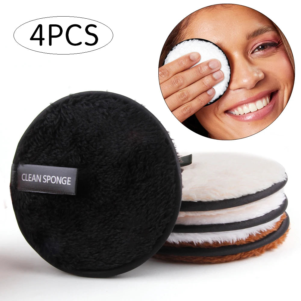 4Pcs Makeup Remover Wipes Reusable Discs Cotton Pads Microfiber Make Up Face Towel Cloth Washable Sponge Skin Care Cleaning Puff