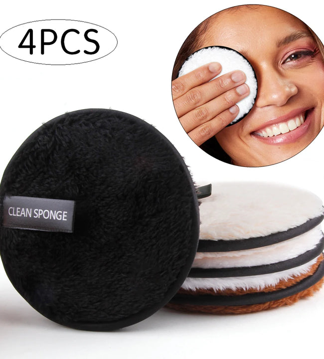 4Pcs Makeup Remover Wipes Reusable Discs Cotton Pads Microfiber Make Up Face Towel Cloth Washable Sponge Skin Care Cleaning Puff