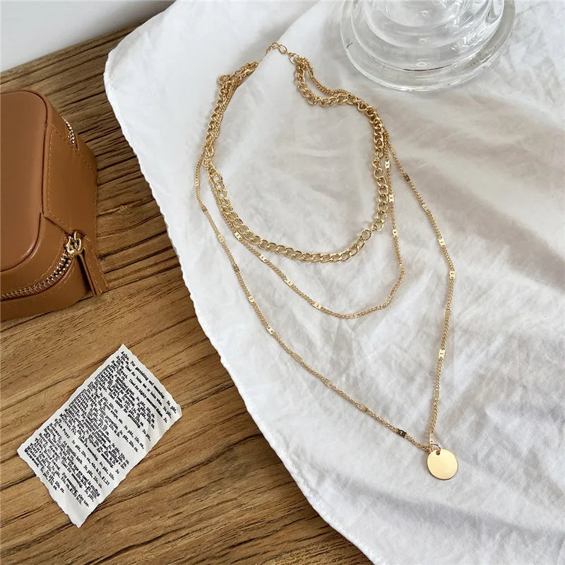 Vintage Necklace on Neck Gold Color Chain Women's Jewelry Layered Accessories Girls Clothing Aesthetic Gift Fashion Pendant 2024