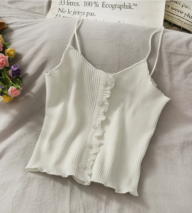 2021 Korean Women's Cotton Underwear Sexy Solid Color Top Fashion Comfort Tank Up Female Knitting Slim Suspender Sexy Lingerie