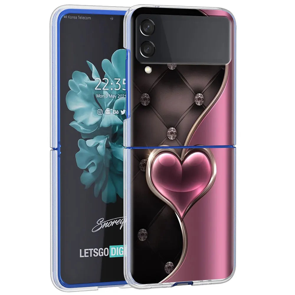 Fundas Case For Samsung Galaxy Z Flip 3 4 5G Transparent Hard Cell Phone Cover ZFlip3 Clear PC Luxury Love Bow