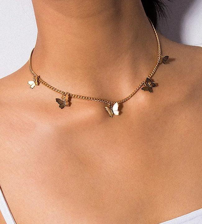 Clavicle Short Punk Gold Silver Color Butterfly Chain Necklace Gothic Jewelry Pendant Women's Girl Gift New Fashion Wholesale