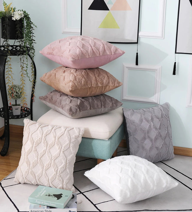 3D Rhombus Geometric Plush Throw Pillow Case 30*50/45*45cm Cushion Cover Home Living Room Sofa Decor