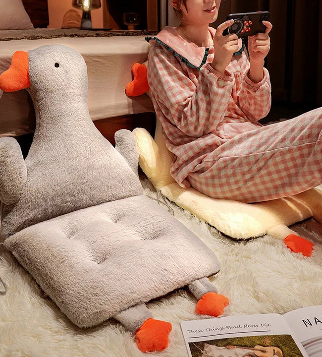 Hot Cute Plush Goose Shaped Seat Cushion Soft Stuffed Animal Goose Throw Pillow Floor Mat Home Office Chair Cushion Winter