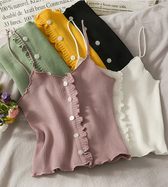 2021 Korean Women's Cotton Underwear Sexy Solid Color Top Fashion Comfort Tank Up Female Knitting Slim Suspender Sexy Lingerie