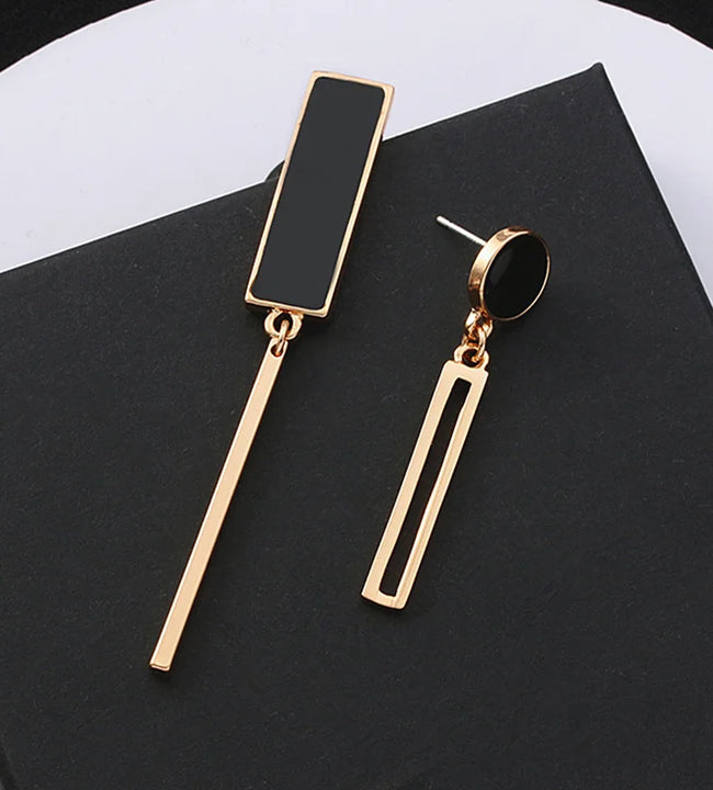 Hot Women's Fashion Earrings Long Statement Asymmetry Round Geometric Rectangle Black Crystal Earrings Women Jewelry Gifts