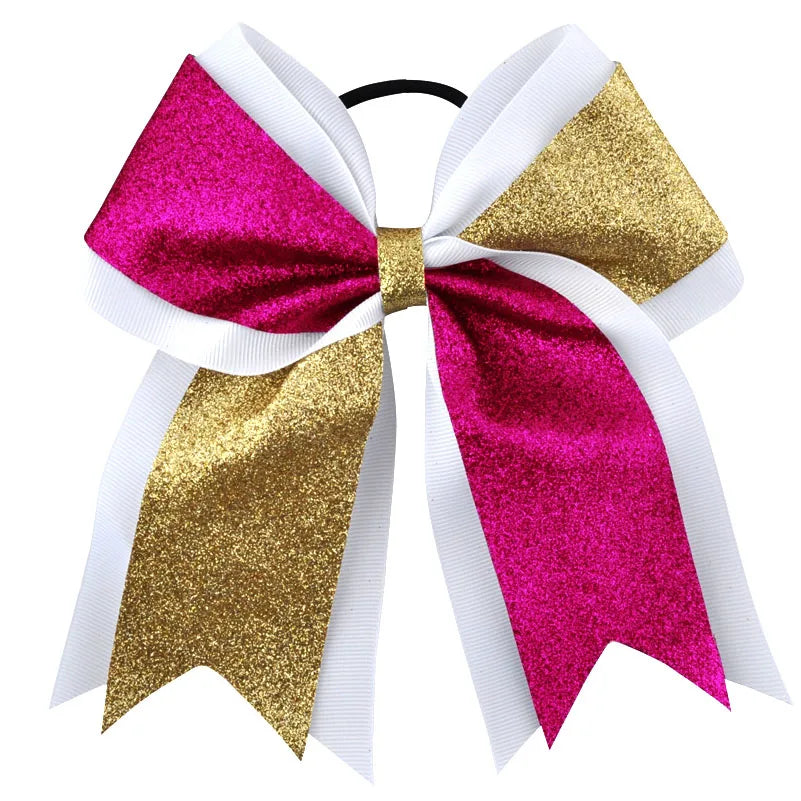 7 Inch Glitter Bling Large Cheerleading bows Bowknot Elastic Hair Band Kids Girls Children Bow Hair Accessories Boutique