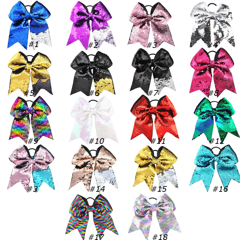 1PC 8 Inch Christmas Ponytail Holder Elastic Hair Hands Girls Glitter Sequins Scales Big Cheerleading Hair Bows Hair Scrunchies