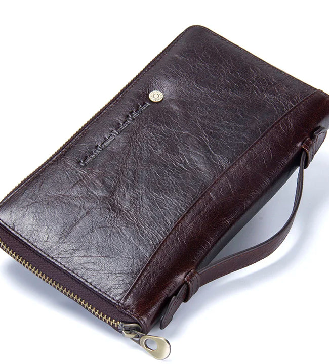 Genuine Leather Men Clutch Wallet  Brand Male Card Holder Long  Zipper Around Travel Purse With Passport Holder 6.5