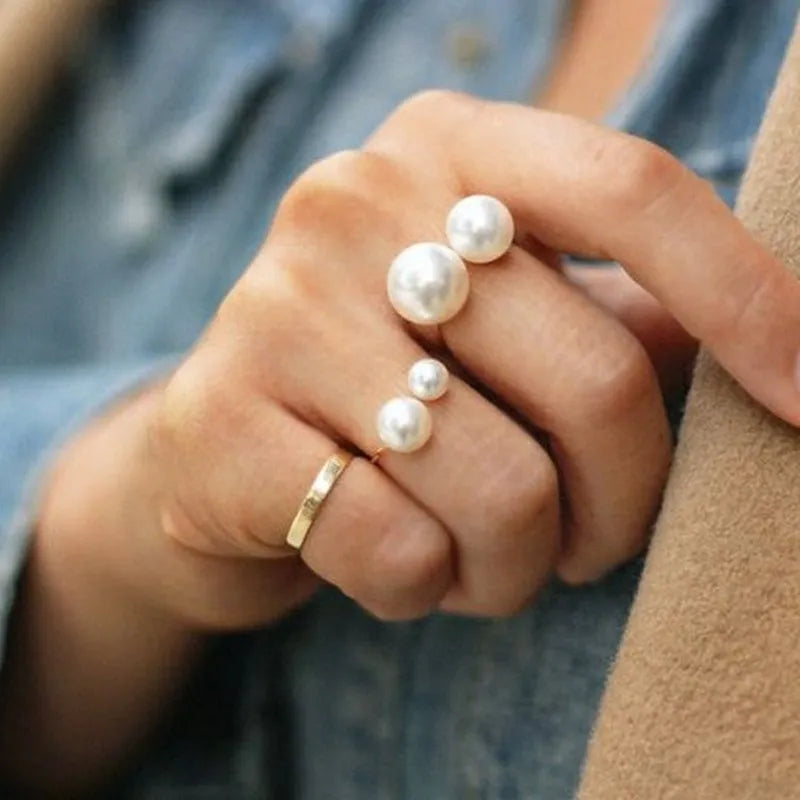 New Women's Rings Simulated Pearls Adjustable Anillos Fashion Jewelry Anel Wedding Engagement Finger Ring