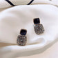 S925 Silver Needle Purple Retro Square Rhinestone Dripping Oil New Trendy Temperament Net Red Earrings Women's Jewelry Brincos