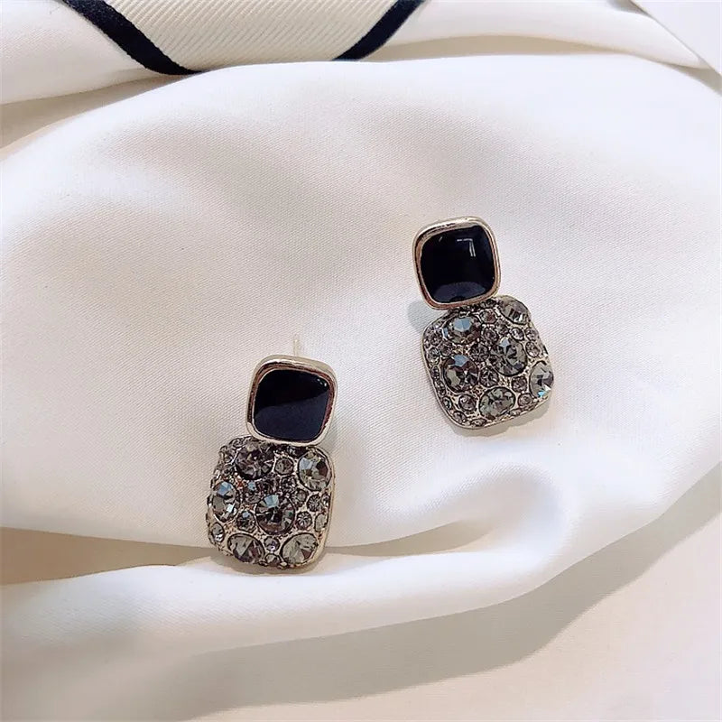 S925 Silver Needle Purple Retro Square Rhinestone Dripping Oil New Trendy Temperament Net Red Earrings Women's Jewelry Brincos