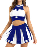 Women Cheerleading Costume Uniform School Girls Carnival Cosplay Outfit Stand Collar Sleeveless Crop Top with Mini Pleated Skirt