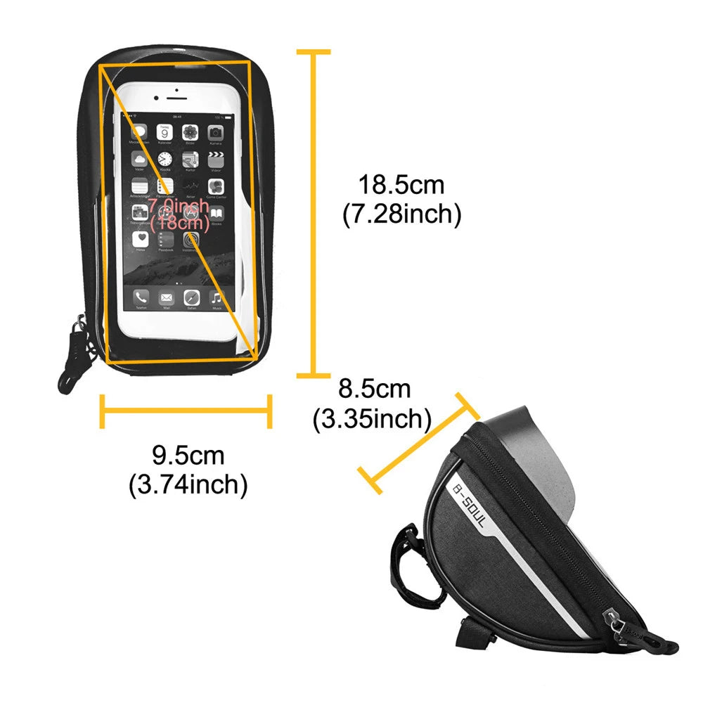 Waterproof Cycling Bicycle Bike Head Tube Handlebar Cell Mobile Phone Bag Case Holder Screen Phone Mount Bags Case For 6.5 Inch