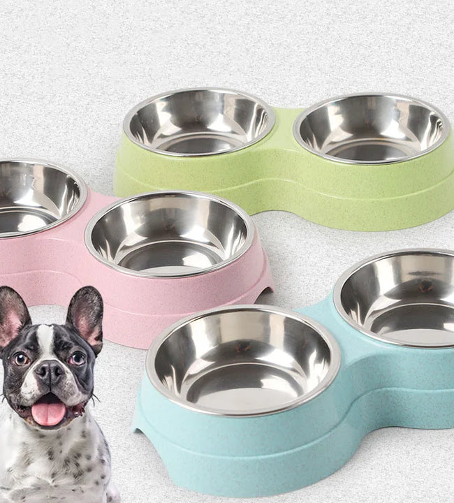 Double Pet Bowls Dog Food Water Feeder Stainless Steel Pet Drinking Dish Feeder Cat Puppy Feeding Supplies Small Dog Accessories