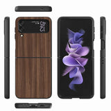 Texture Wood Case for Samsung Galaxy Z Flip3 Flip4 5G Black Hard Cell Phone Cover Z Flip 3 4 Luxury PC Shell Zflip3 Coque