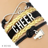 Infinity Love Heart Megaphone Cheer Mom Cheerleader Cheering Squad Team Charm Girls Leather Wrap Bracelets for Women