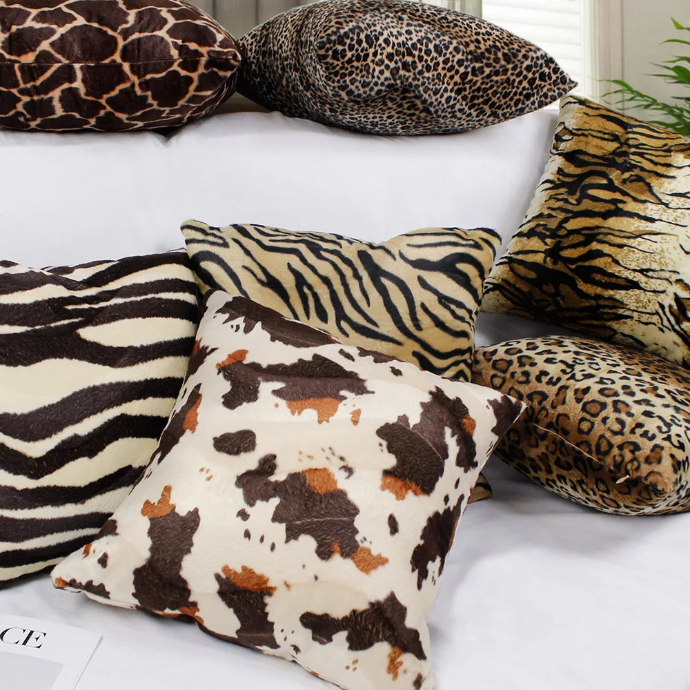 Faux Fur Leopard Print Pillow Case Soft Plush Throw Pillow Covers Decorative Luxury Cushion Cover for Sofa Bed Couch Home Decor