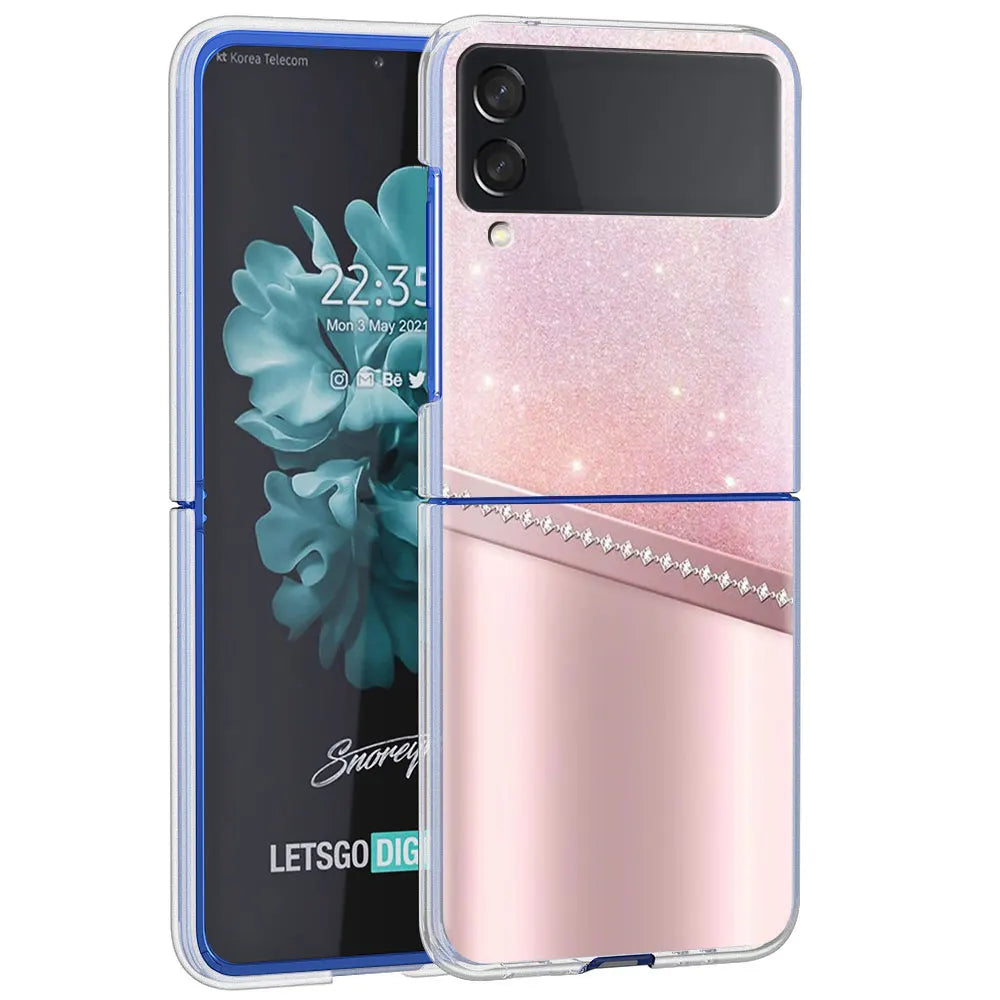 Fundas Case For Samsung Galaxy Z Flip 3 4 5G Transparent Hard Cell Phone Cover ZFlip3 Clear PC Luxury Love Bow