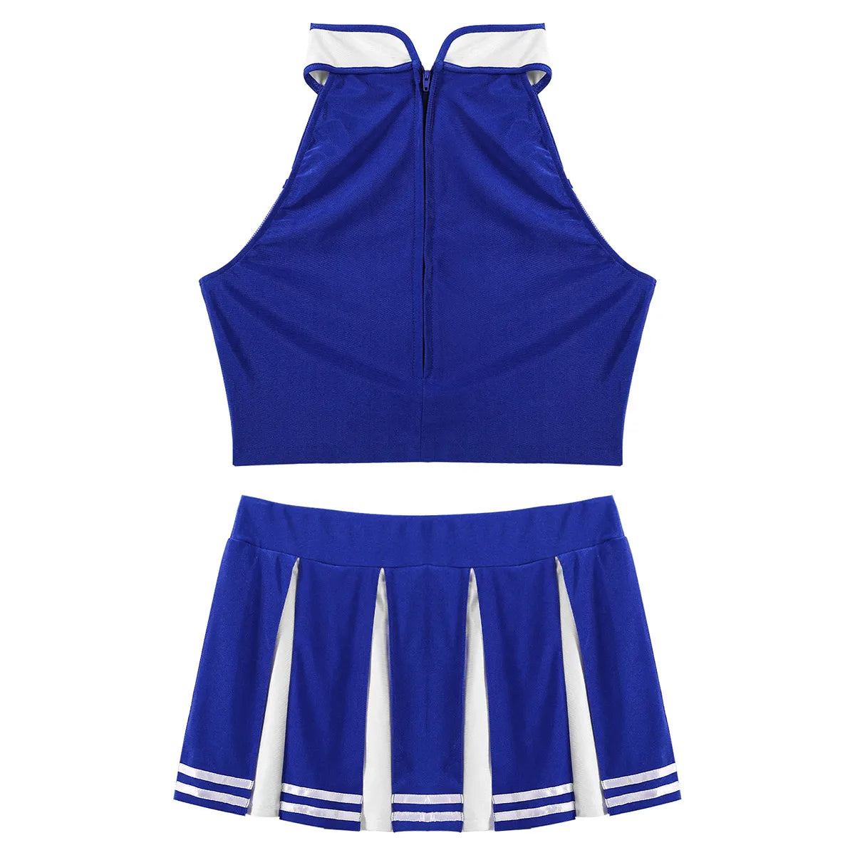 Women Cheerleading Costume Uniform School Girls Carnival Cosplay Outfit Stand Collar Sleeveless Crop Top with Mini Pleated Skirt