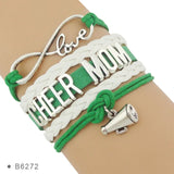 Infinity Love Heart Megaphone Cheer Mom Cheerleader Cheering Squad Team Charm Girls Leather Wrap Bracelets for Women