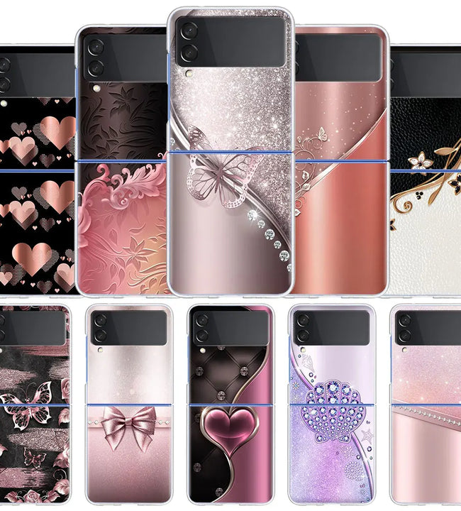 Fundas Case For Samsung Galaxy Z Flip 3 4 5G Transparent Hard Cell Phone Cover ZFlip3 Clear PC Luxury Love Bow