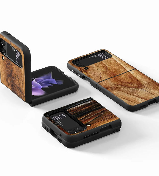 Texture Wood Case for Samsung Galaxy Z Flip3 Flip4 5G Black Hard Cell Phone Cover Z Flip 3 4 Luxury PC Shell Zflip3 Coque