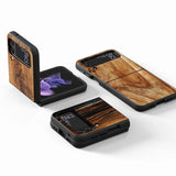 Texture Wood Case for Samsung Galaxy Z Flip3 Flip4 5G Black Hard Cell Phone Cover Z Flip 3 4 Luxury PC Shell Zflip3 Coque