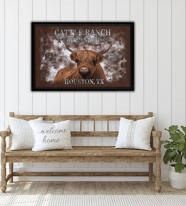 Longhorn Brown Framed Canvas