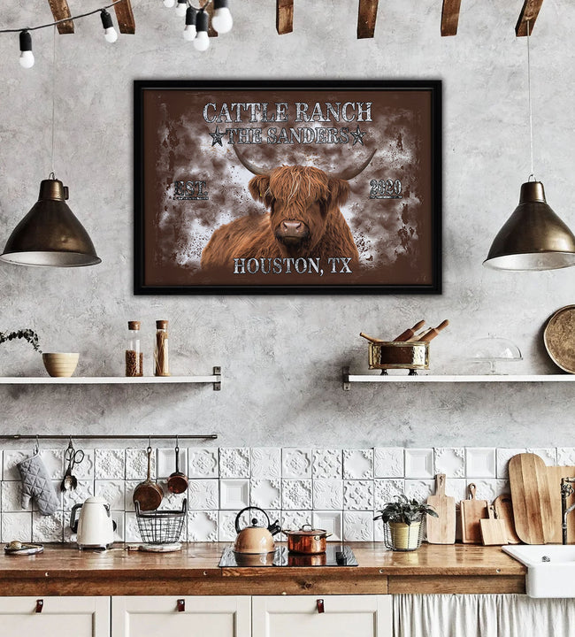 Longhorn Brown Framed Canvas