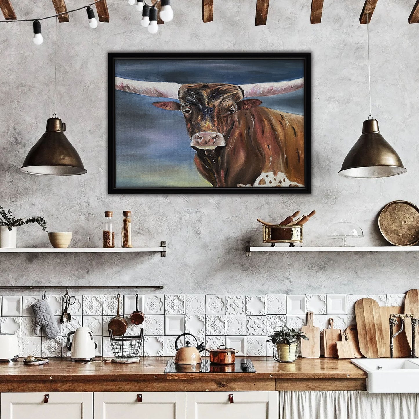 Longhorn Painting Framed Canvas