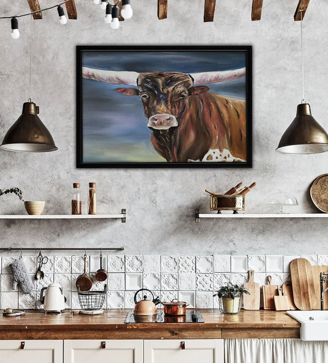 Longhorn Painting Framed Canvas