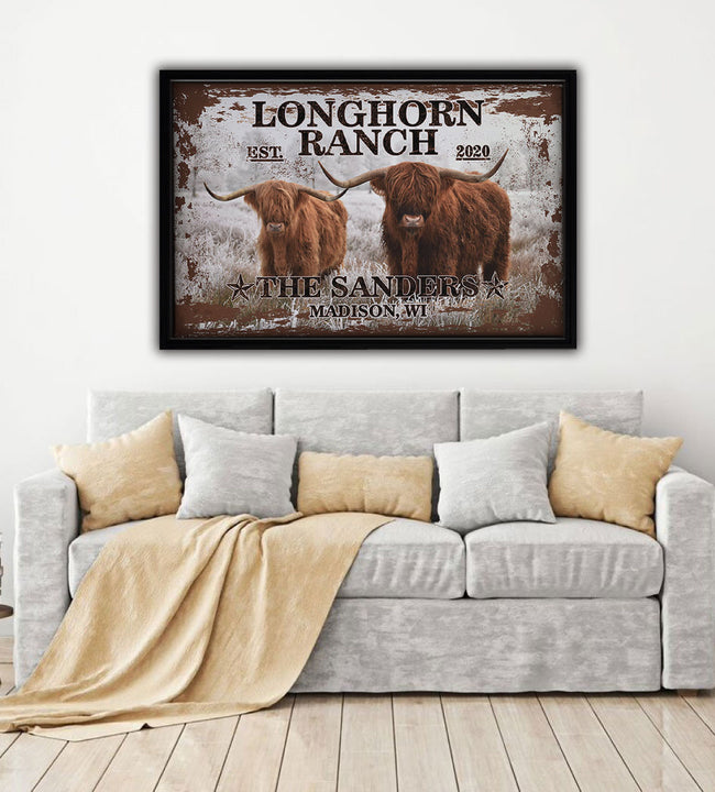 Longhorn Ranch Framed Canvas