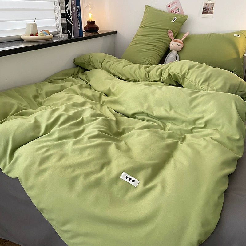 Internet Celebrity Avocado Green Pure Color Trendy Four-Piece Set Scandinavian Quilt Cover Bedspread Color Bed Sheets Three-Piece Set Scandinavian